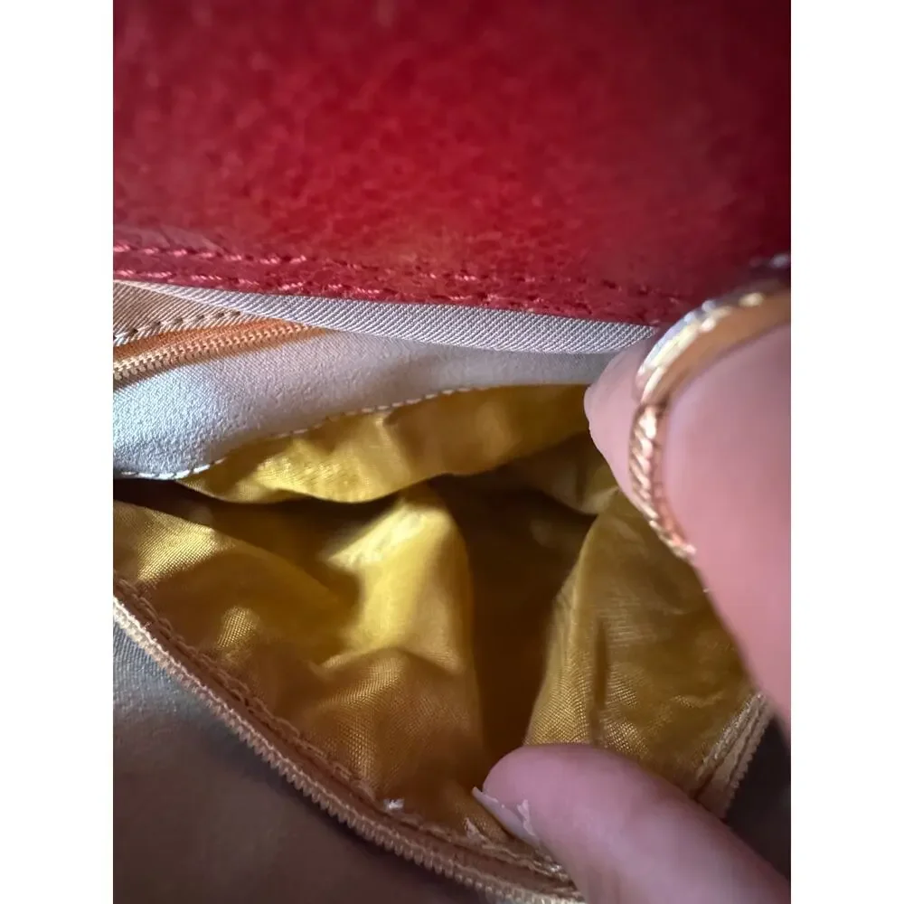 Gucci Vintage Diana Red Leather Bamboo Tote Bag